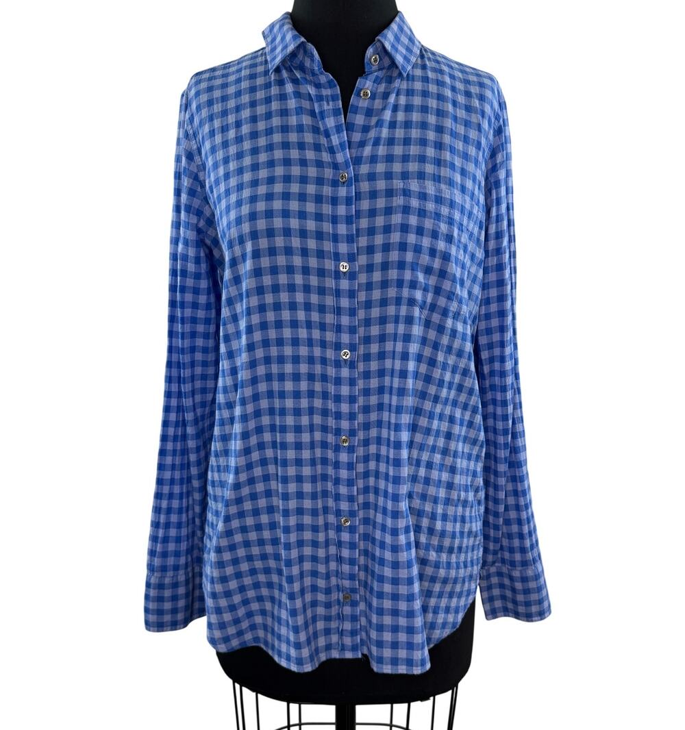 J.Crew Blue Boy Shirt Cotton Stretch Gingham Check Collared Button-Up Size 8